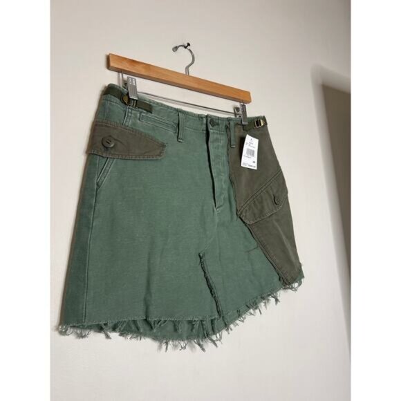 NWT Mother The G.I. Jane Cargo Pockets Cotton Mini Skirt Army Green Size: 29 - Picture 3 of 9